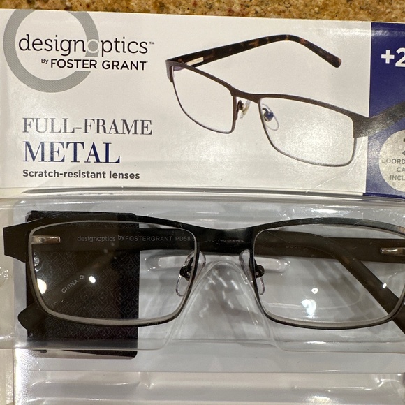 NEW DESIGN OPTICS BY FOSTER GRANT FULL FRAME METAL BLACK READERS +2.50 & CASE - Picture 2 of 3